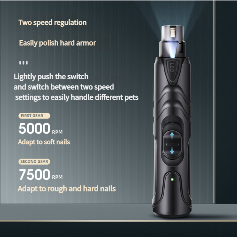 V888-ELOSUNG10114-204360-00 Dual-Speed Pet Nail Grinder with LED Light, USB Rechargeable, 5000-7500 RPM for Safe and Painless Grooming - Image 1
