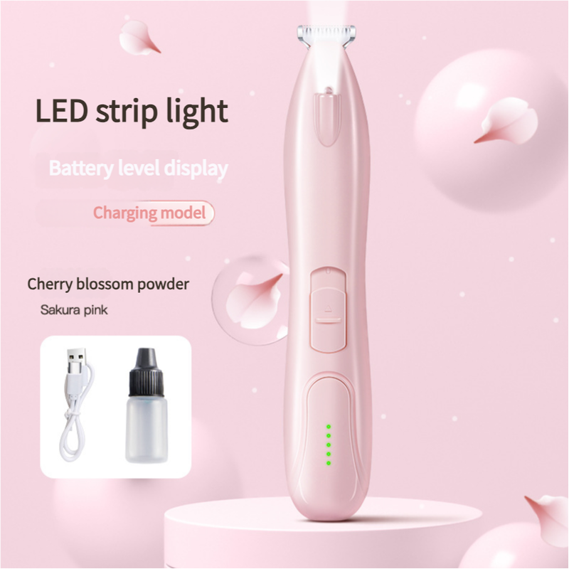 V888-ELOSUNG10119-204423-00 Sakura Pink Pet Hair Trimmer with LED Light, USB Rechargeable, and Battery Indicator - Image 1