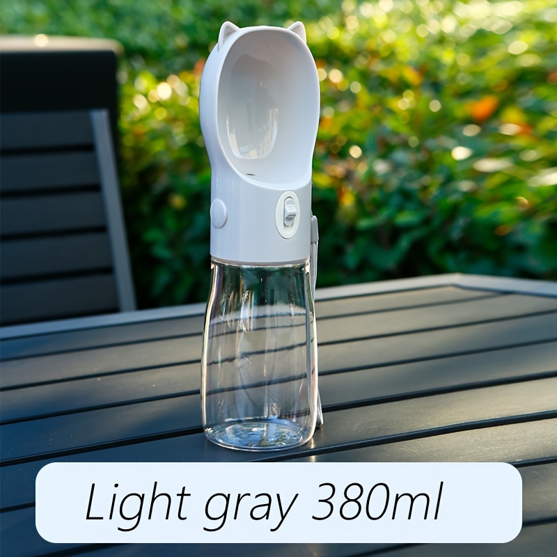 V888-ELOSUNG10150-204196-00 Portable Dog Water Bottle with Bowl Dispenser-380ml Grey Pet Travel Cup, Leak-proof, One-Hand Operation - Image 1