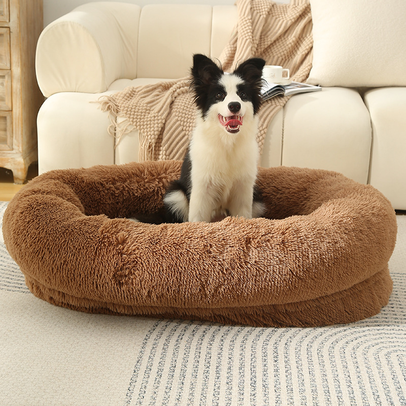 V888-ELOSUNG10233-204378-00 Fluffy Donut-Shaped Pet Bed- Soft, Cozy, and Anti-Anxiety for Dogs and Cats, Machine Washable khaki Size:S 60*15*18cm - Image 1