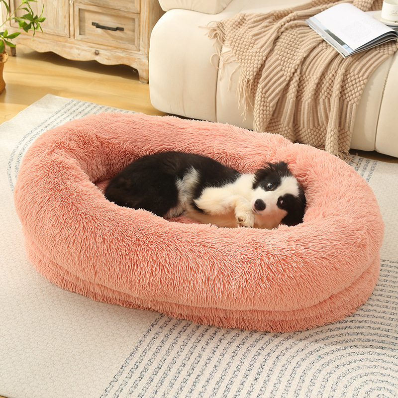 V888-ELOSUNG10236-204375-00 Fluffy Donut-Shaped Pet Bed- Soft, Cozy, and Anti-Anxiety for Dogs and Cats, Machine Washable blush pink Size:S 60*50*18cm - Image 1
