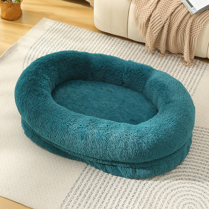 V888-ELOSUNG10250-204361-00 Fluffy Donut-Shaped Pet Bed- Soft, Cozy, and Anti-Anxiety for Dogs and Cats, Machine Washable cyan blue Size:L 90*65*20cm - Image 1