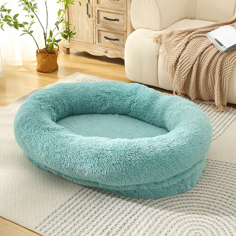V888-ELOSUNG10251-204358-00 Fluffy Donut-Shaped Pet Bed- Soft, Cozy, and Anti-Anxiety for Dogs and Cats, Machine Washable Emerald Green Size:S 60*50*18cm - Image 1