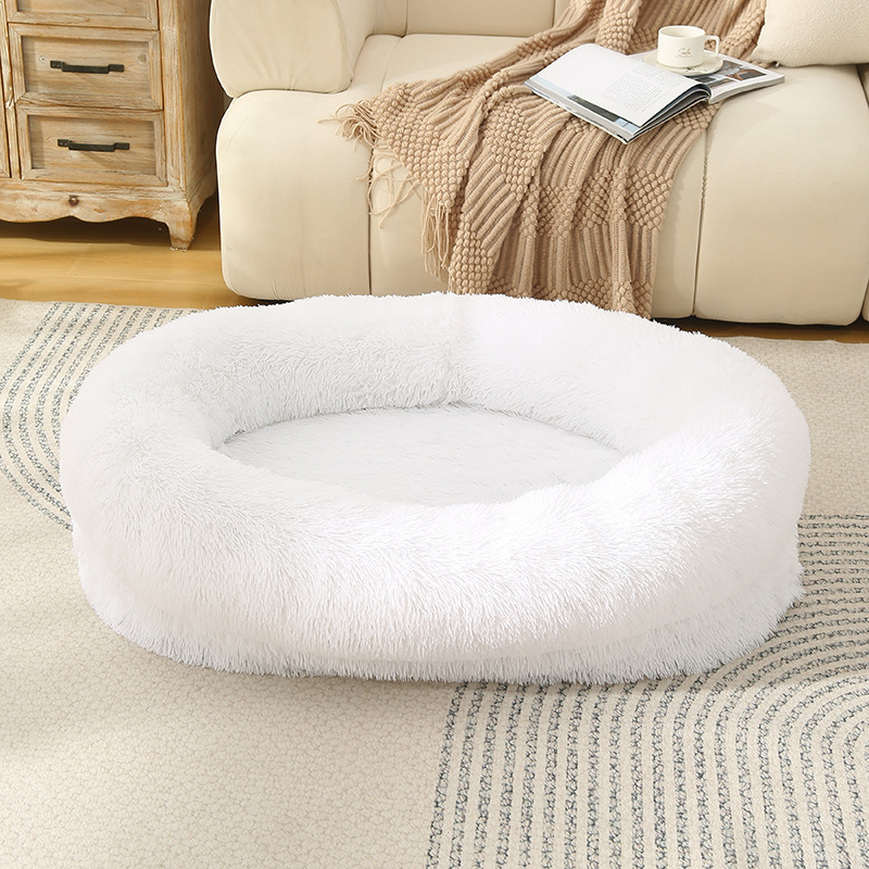 V888-ELOSUNG10257-204352-00 Fluffy Donut-Shaped Pet Bed- Soft, Cozy, and Anti-Anxiety for Dogs and Cats, Machine Washable White Size:S 60*50*18cm - Image 1