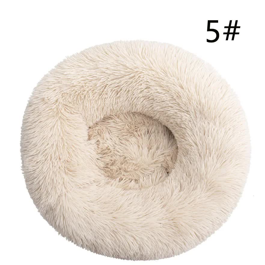 V888-ELOSUNG10266-204346-00 Calming Donut Pet Bed -Soft Faux Fur, Anti-Anxiety Fluffy Round Bed for Cats and Small Dogs (Light Brown)50cm - Image 1