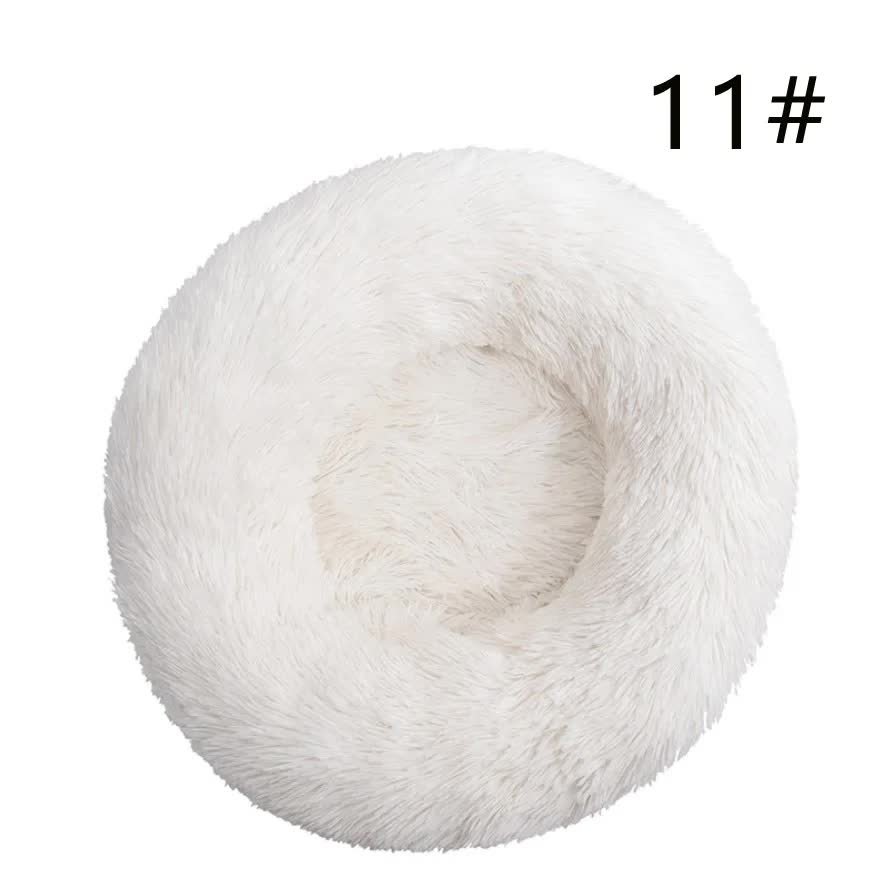V888-ELOSUNG10272-204340-00 Calming Donut Pet Bed -Soft Faux Fur, Anti-Anxiety Fluffy Round Bed for Cats and Small Dogs (White)50cm - Image 1
