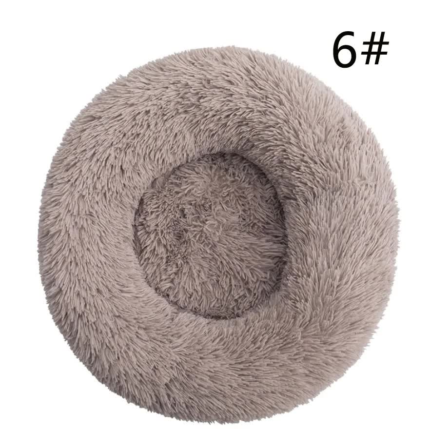 V888-ELOSUNG10276-204336-00 Calming Donut Pet Bed -Soft Faux Fur, Anti-Anxiety Fluffy Round Bed for Cats and Small Dogs (Beige Brown)50cm - Image 1