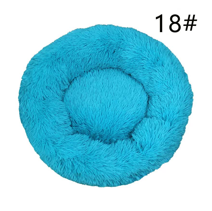 V888-ELOSUNG10290-204322-00 Calming Donut Pet Bed -Soft Faux Fur, Anti-Anxiety Fluffy Round Bed for Cats and Small Dogs (blue)50cm - Image 1