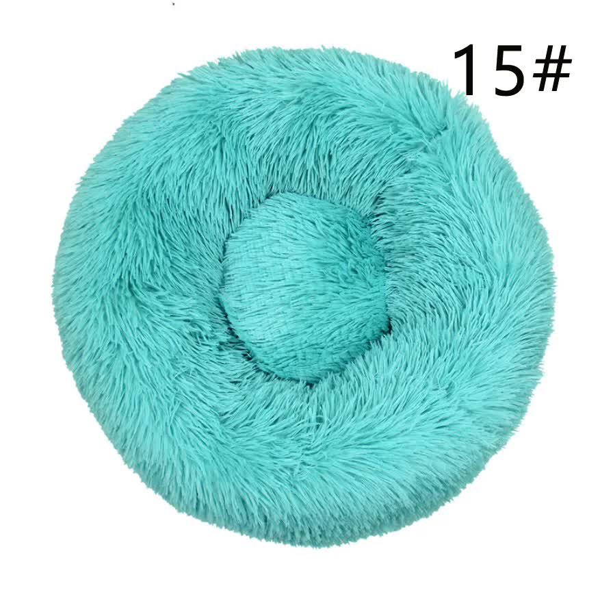 V888-ELOSUNG10294-204291-00 Calming Donut Pet Bed -Soft Faux Fur, Anti-Anxiety Fluffy Round Bed for Cats and Small Dogs (emerald green)50cm - Image 1