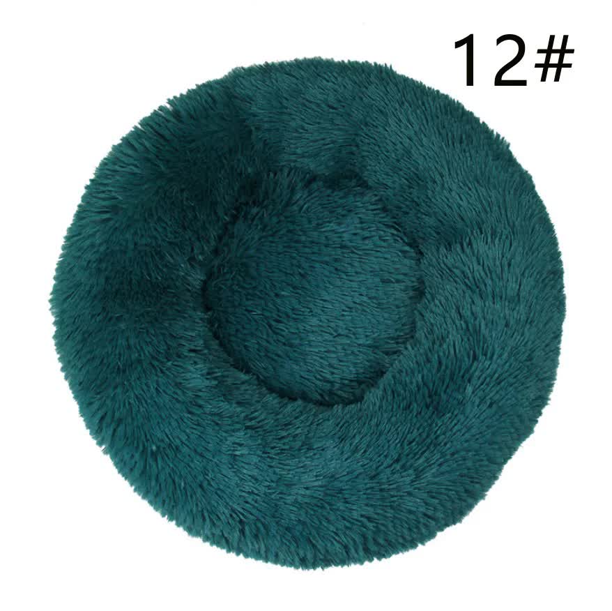 V888-ELOSUNG10296-204289-00 Calming Donut Pet Bed -Soft Faux Fur, Anti-Anxiety Fluffy Round Bed for Cats and Small Dogs (cyan blue)50cm - Image 1