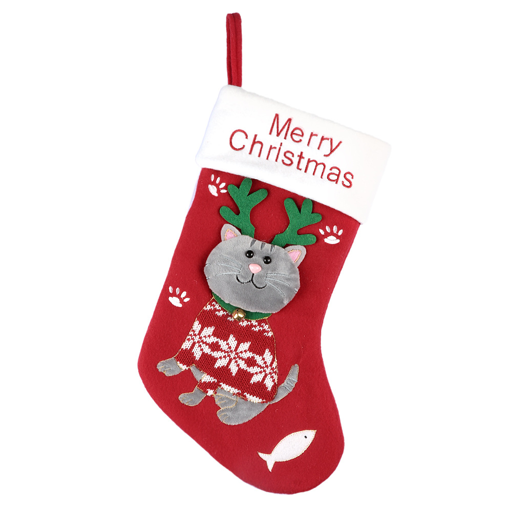 V888-ELOSUNG10366-204624-00 2pcs cute cat christmas stockings cartoon christmas socks gift bag christmas decoration socks christmas tree pendant - Image 1