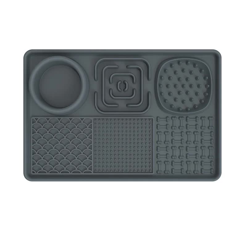 V888-ELOSUNG10442-204484-00 Multi-Functional Slow Feeder Mat for Dogs- Anti-Slip Lick Pad with Multiple Textures Rectangle 2PCS (Blue & Grey) - Image 1