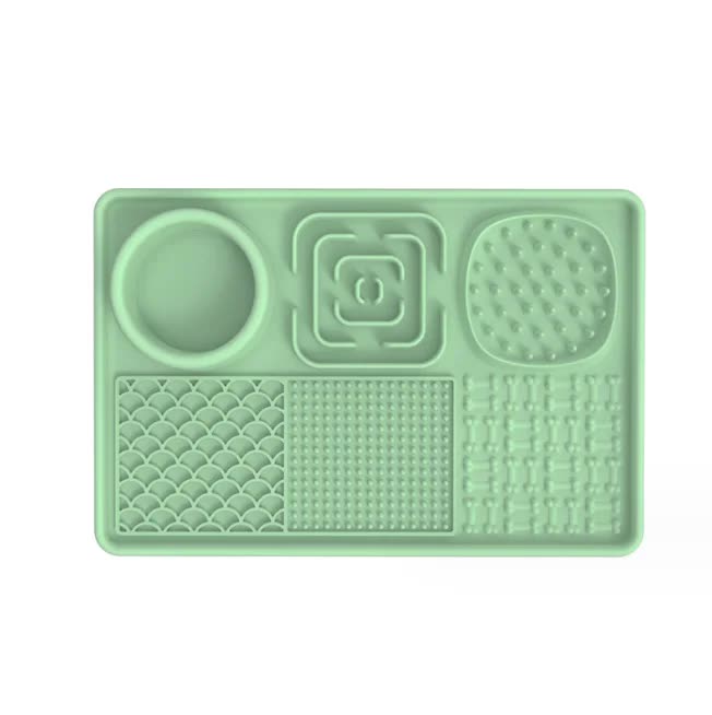 V888-ELOSUNG10443-205333-00 Multi-Functional Slow Feeder Mat for Dogs- Anti-Slip Lick Pad with Multiple Textures Rectangle 2PCS (Pink & Green) - Image 1