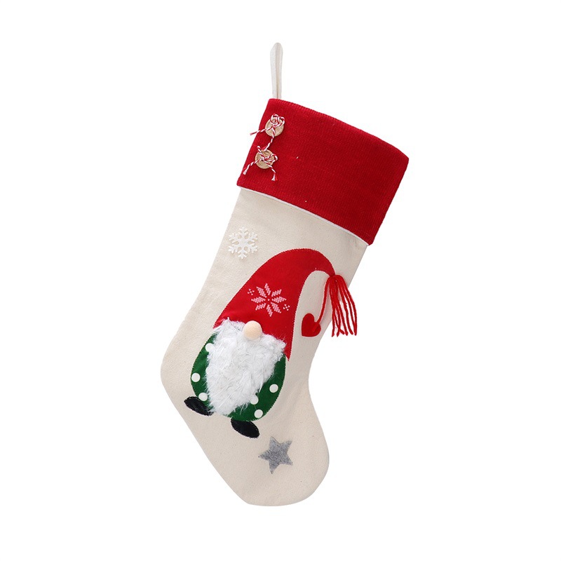 V888-ELOSUNG10529-205550-00 Christmas Gnome Stocking with Red Striped Hat and Decorations - Holiday Decor (3 pieces) - Image 1