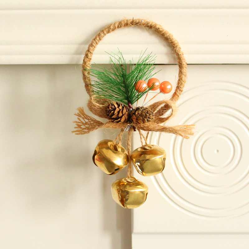 V888-ELOSUNG10533-205553-00 Rustic Christmas Ring Ornament with Gold Bells and Pinecones - Holiday Hanging Decor 10 pieces - Image 1