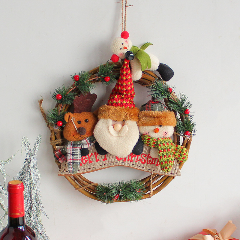 V888-ELOSUNG10538-205557-00 Rustic Christmas Wreath with Santa, Reindeer, and Snowman - Holiday Door Decoration - Image 1