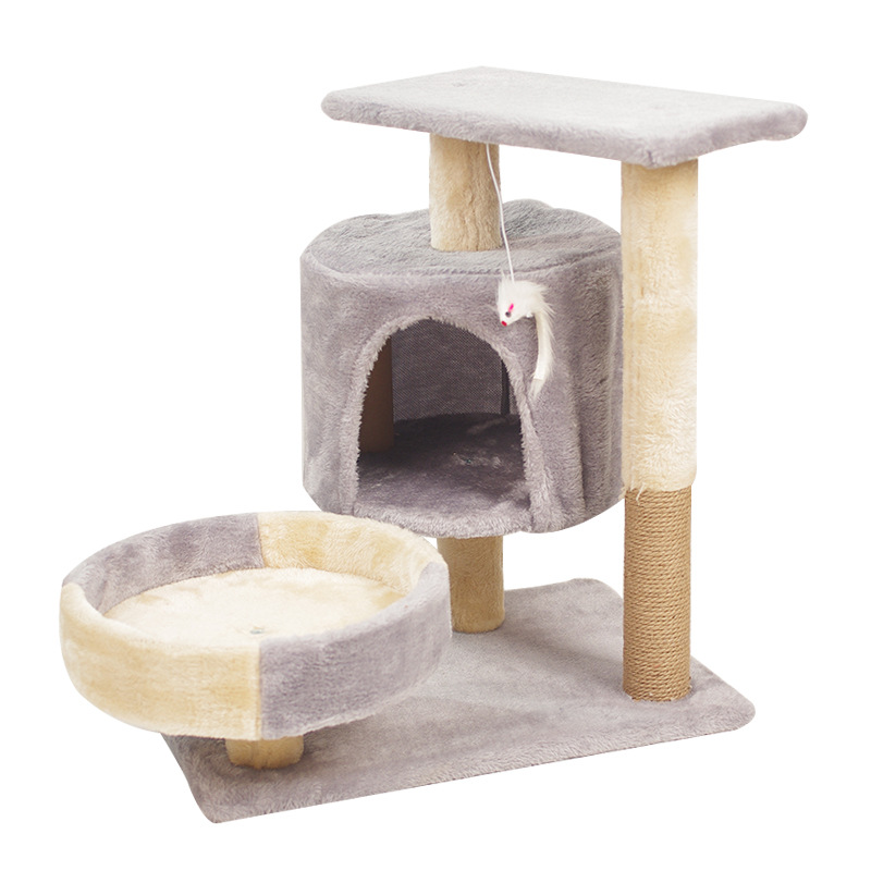 V888-ELOSUNG10682-205697-00 A Cat's Dream Paradise: Natural Solid Wood Cat Climbing Frame 50*33*53CM - Image 1