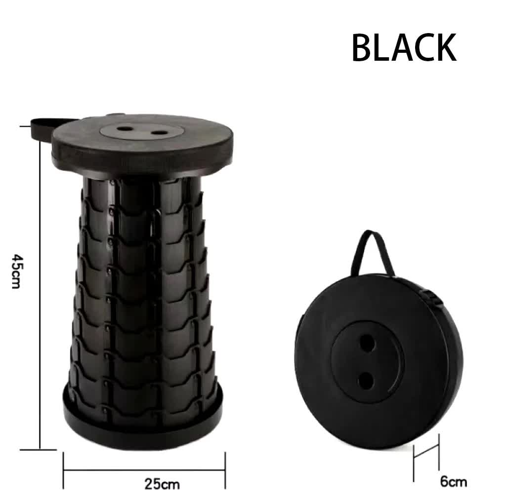V888-ELOSUNG10702-205581-00 Portable Collapsible Telescopic Stool - Foldable, Lightweight, Adjustable, and Compact Camping Chair (Black) - Image 1