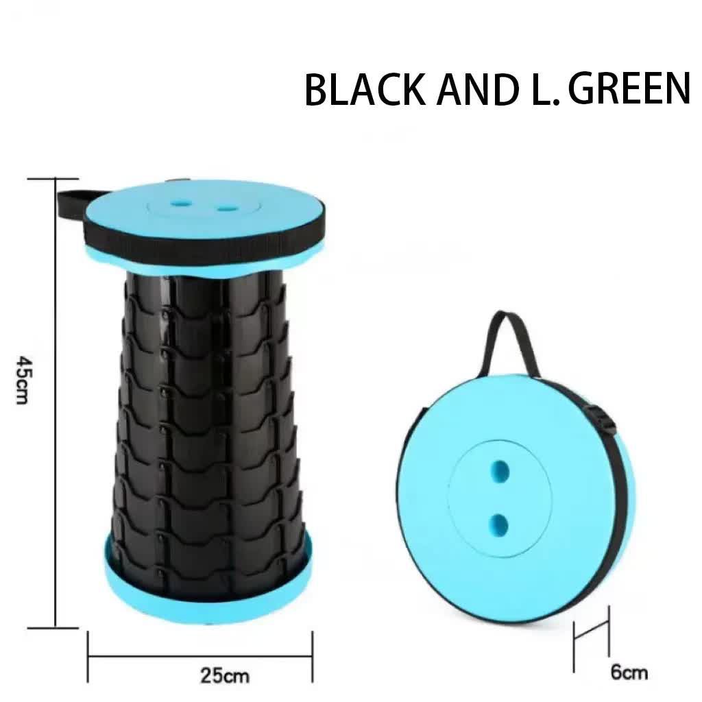 V888-ELOSUNG10705-205579-00 Portable Collapsible Telescopic Stool - Foldable, Lightweight, Adjustable, and Compact Camping Chair (Black-Light green) - Image 1