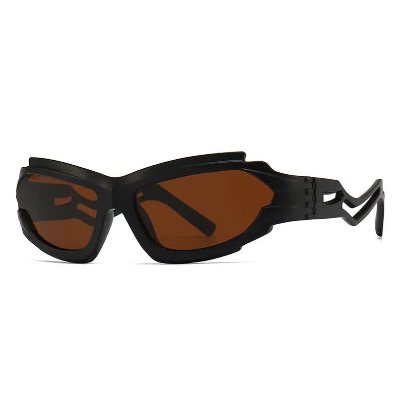 V888-ELOSUNG10719-205739-00 Futuristic Sports Wrap Man Sunglasses - Bold Brown Frames with UV Protection - Image 1