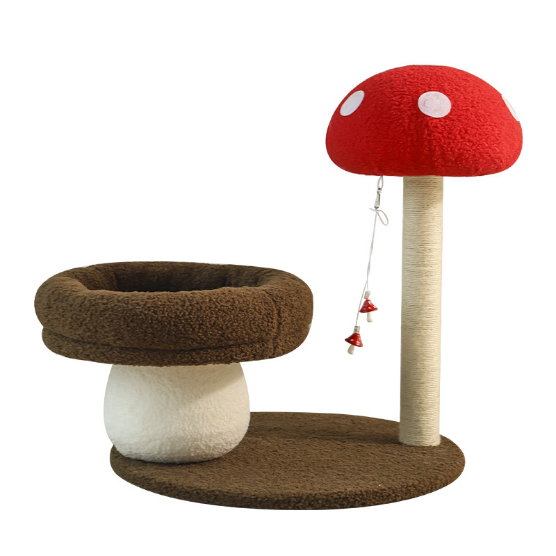 V888-ELOSUNG10732-205695-00 Mushroom-Themed Cat Tree with Cozy Bed and Scratching Post (48x48x58 cm) - Image 1