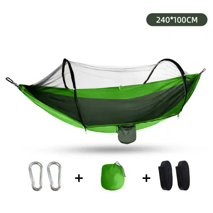 V888-ELOSUNG10734-205694-00 Outdoor Camping Hammock with Mosquito Net - 240x100cm Lightweight Portable Hammock Single - Image 1