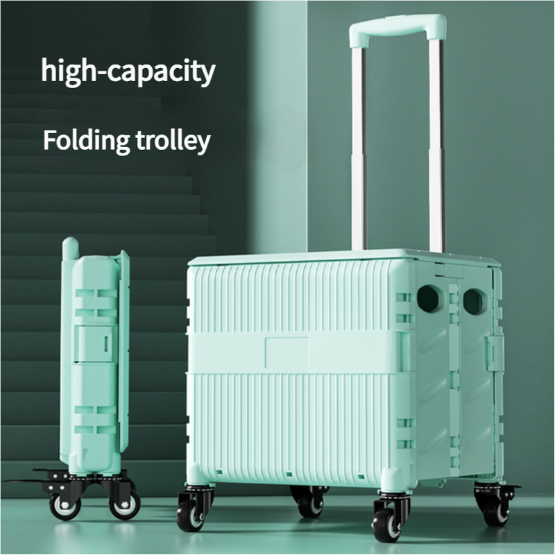 V888-ELOSUNG10738-205649-00 Foldable Rolling Storage Cart with Telescopic Handle - Large Capacity, Portable Utility Box 45L Green - Image 1