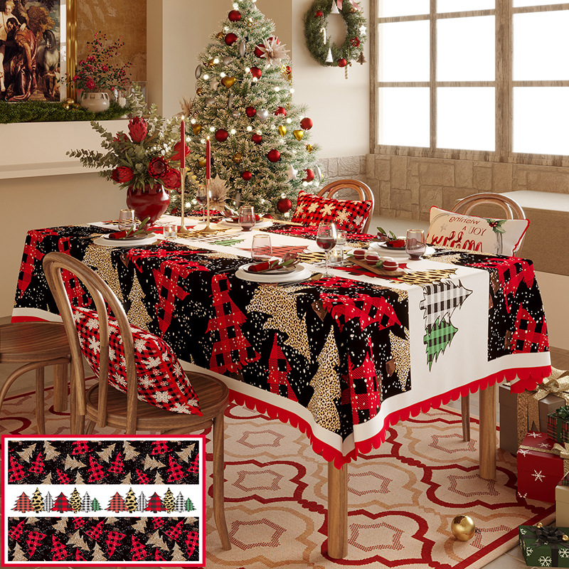 V888-ELOSUNG10765-205597-00 Christmas Tree Pattern Tablecloth - Festive Holiday Dining Table Cover 100*100cm - Image 1