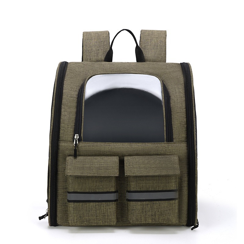 V888-ELOSUNG10816-205831-00 khaki Collapsible Pet Carrier Backpack with Trolley Sleeve - Image 1