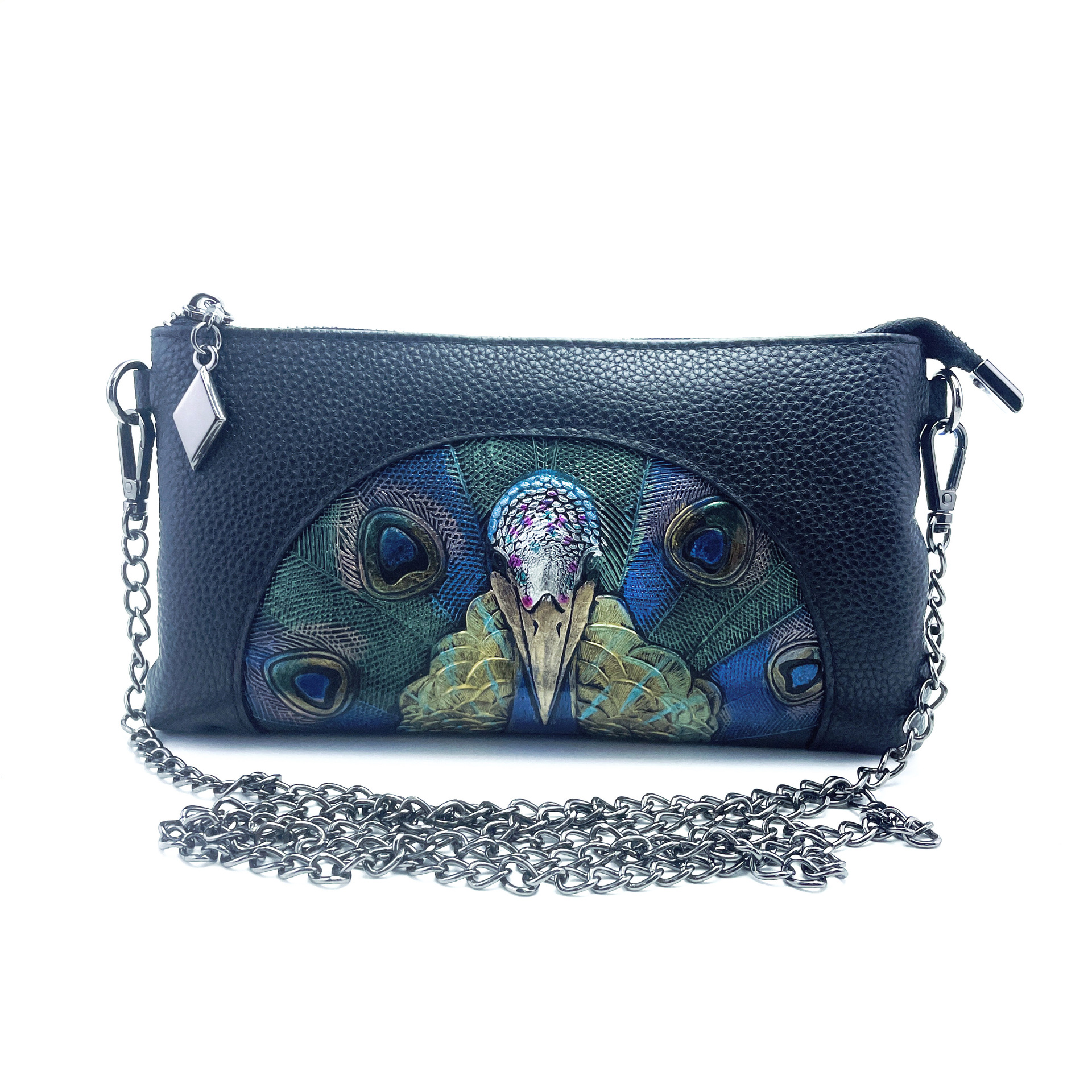 V888-ELOSUNG10856-206265-00 Women's Embossed Peacock Leather Wristlet Clutch - Elegant and Artistic Handbag 23*12*2cm - Image 1