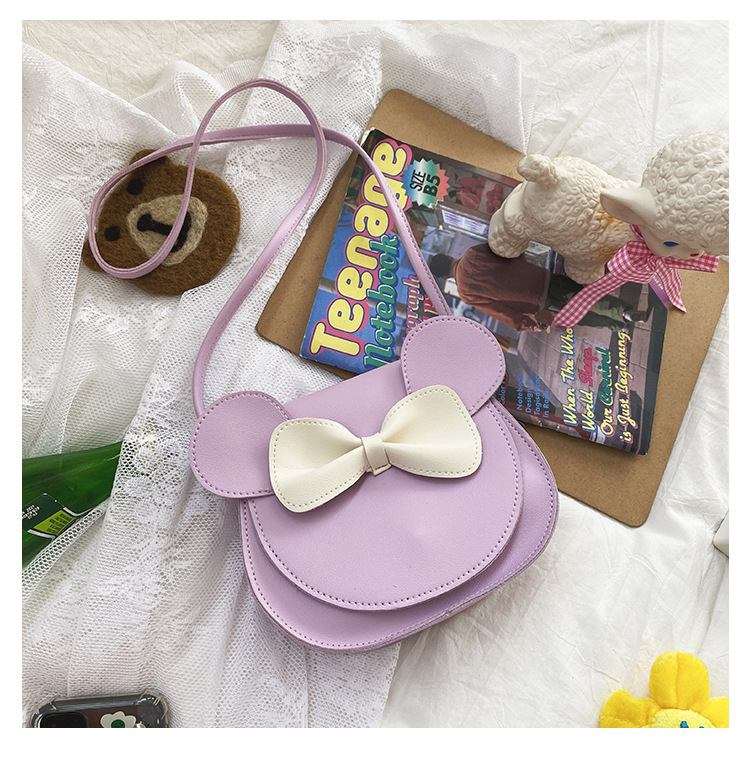 V888-ELOSUNG10867-206258-00 Adorable Bow Bear Crossbody Bag for Kids - Purple Shoulder Bag 18*17*8cm - Image 1