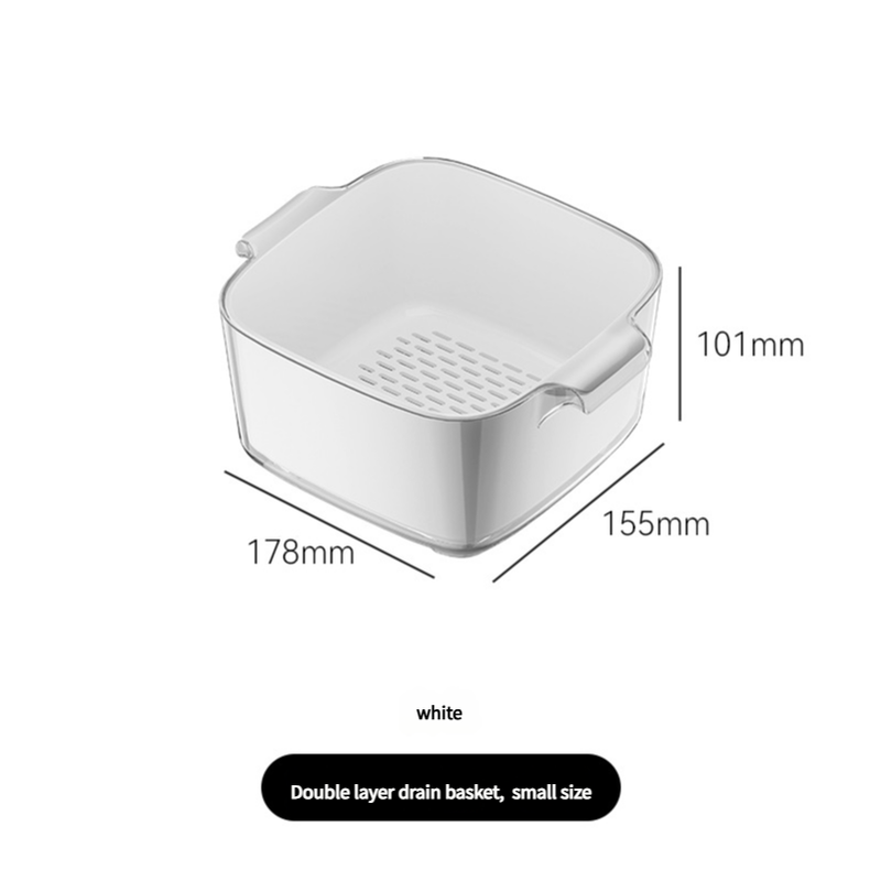V888-ELOSUNG10894-206091-00 Two-Layer Drain Basket Colander - Small Size (White, 2 set) - Image 1