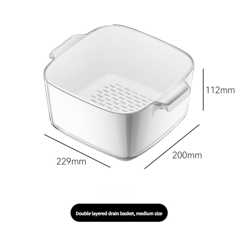 V888-ELOSUNG10896-206089-00 Two-Layer Drain Basket Colander - Medium Size (White, 2 set) - Image 1