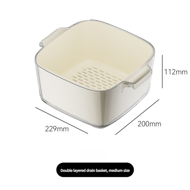 V888-ELOSUNG10897-206086-00 Two-Layer Drain Basket Colander - Medium Size (Ivory, 2 set) - Image 1