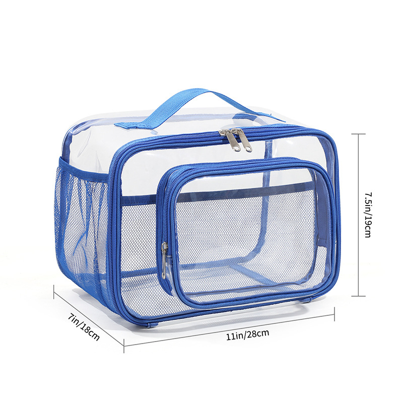 V888-ELOSUNG10903-205956-00 Clear PVC Tote Bag with Handle - Transparent Stadium-Approved Travel Organizer(Blue) - Image 1