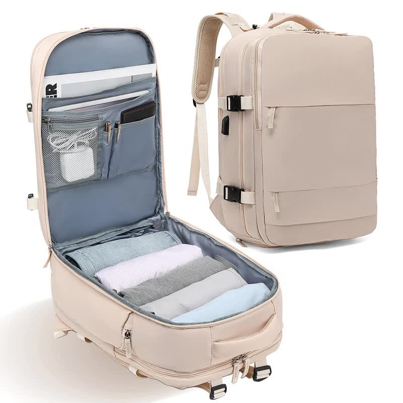 V888-ELOSUNG10940-205993-00 Multi-Compartment Travel Backpack with Shoe Storage and Wet-Dry Separation (Apricot)31cm(L)*17cm(W)*42cm(H) - Image 1