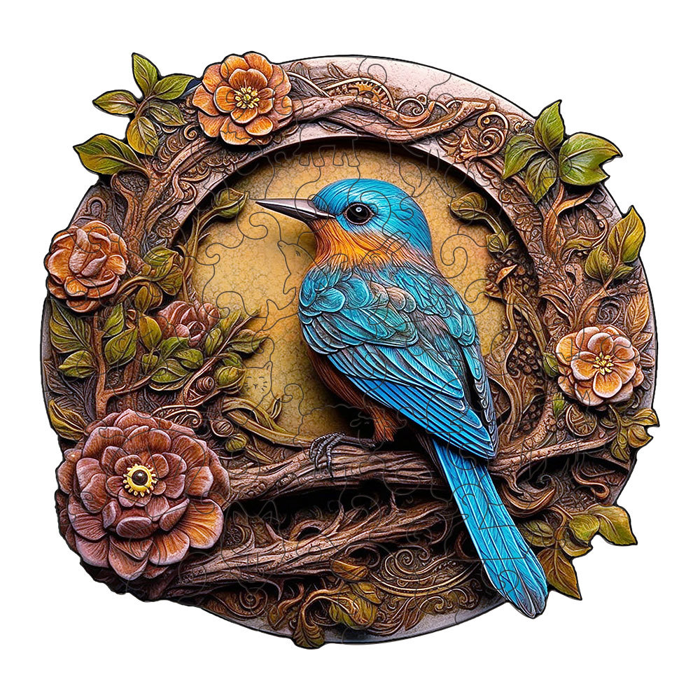 V888-ELOSUNG10968-206018-00 Bluebird Wooden Puzzle - Circular Nature-Inspired Art Puzzle(S-paper box-H184) - Image 1