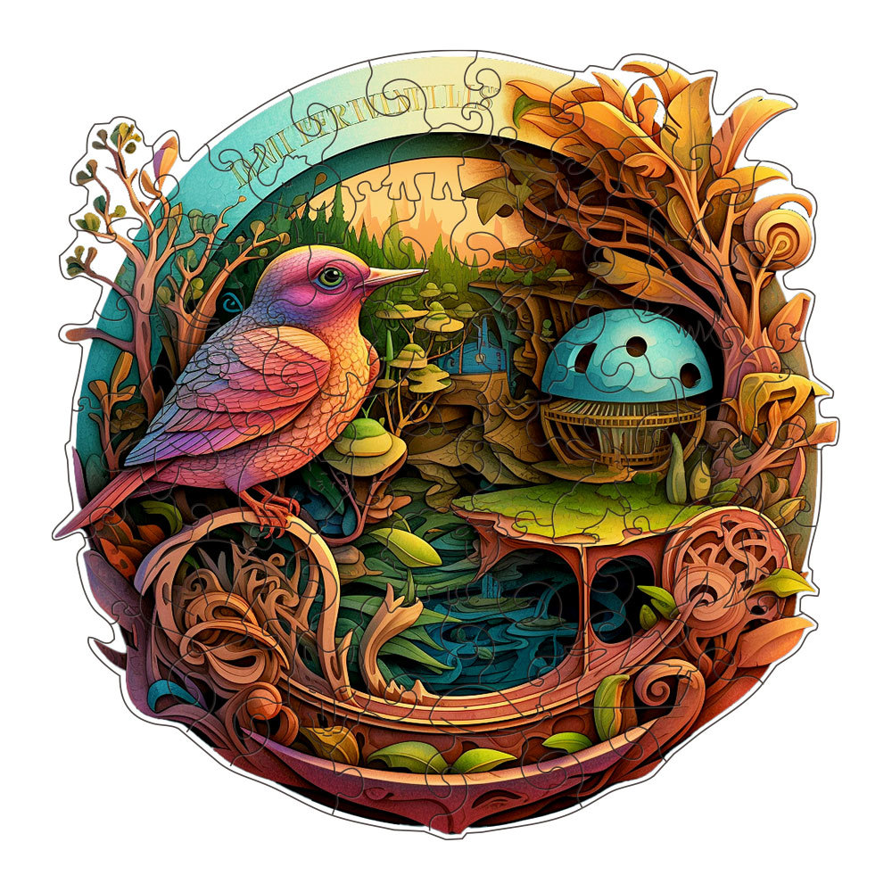 V888-ELOSUNG10976-206026-00 Fantasy Bird Wooden Puzzle - Intricate Nature-Themed Circular Puzzle(L-paper box-H186) - Image 1