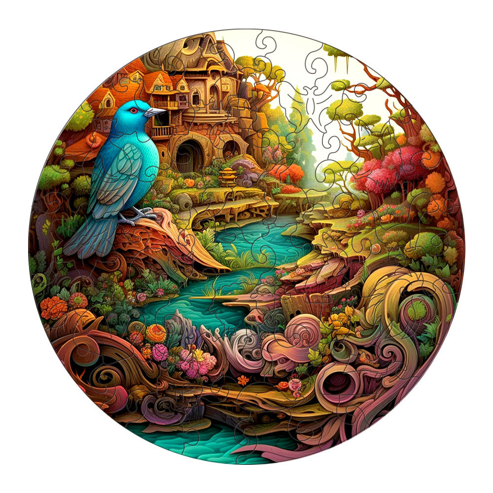 V888-ELOSUNG10977-206027-00 Fantasy Bird Wooden Puzzle - Intricate Nature-Themed Circular Puzzle(S-paper box-H187) - Image 1