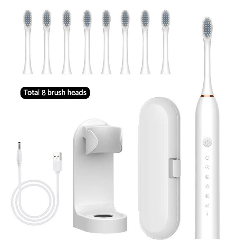 V888-ELOSUNG11068-206448-00 X-3 Sonic Electric Toothbrush in White, 8 Brush Heads, Travel Case, USB Charging, and Stand Included - Image 1