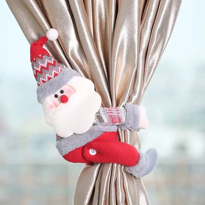 V888-ELOSUNG11098-206381-00 Santa Claus Curtain Tieback - Plush Christmas Curtain Holder for Festive Home Decor 22*44cm 2 PCS - Image 1