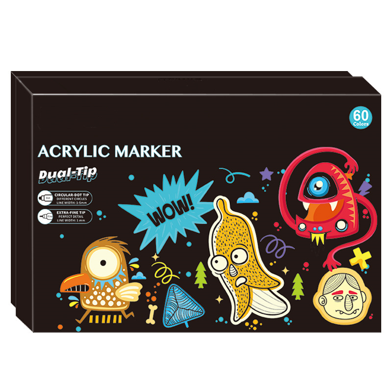 V888-ELOSUNG11124-206928-00 Dual-Tip Acrylic Marker Set - 60 Vibrant Colors for Art and Craft Projects - Image 1