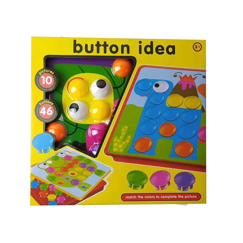 V888-ELOSUNG11181-208610-00 Creative Button Art Toy Set for Kids - 46 Colorful Buttons with 10 Unique Pictures - Educational Color Matching Puzzle for Ages 3+ - Image 1