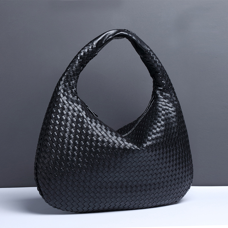 V888-ELOSUNG11517-209438-00 Black Elegant Woven PU Leather Hobo Bag - Stylish Large-Capacity Shoulder Handbag for Women - Image 1