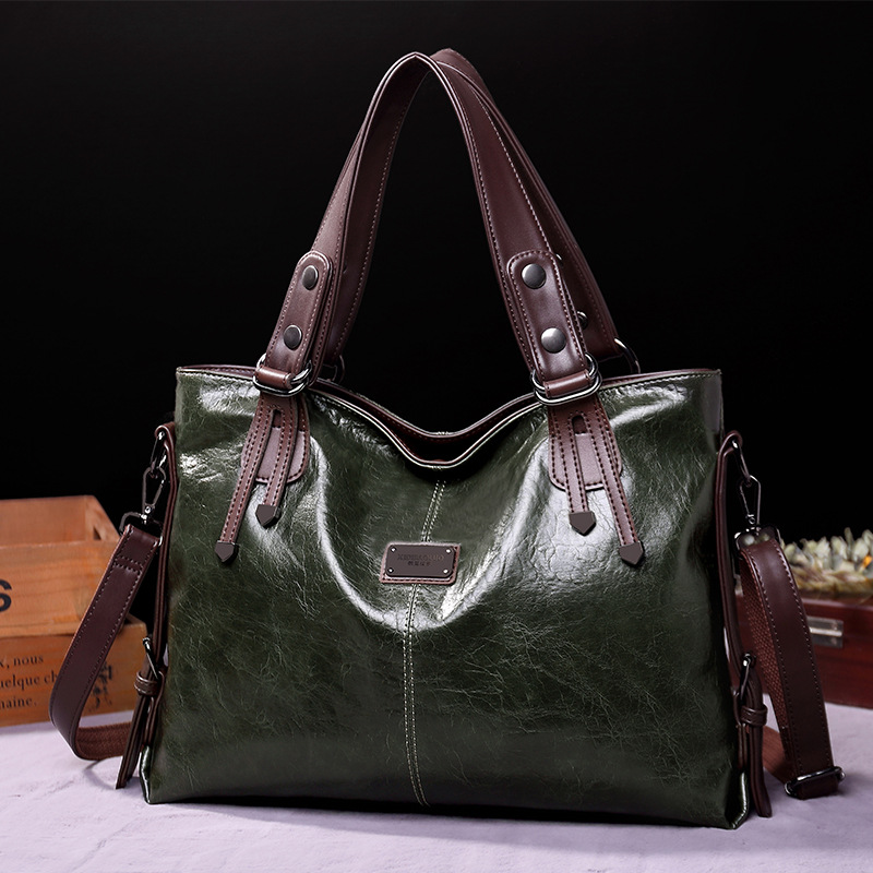 V888-ELOSUNG11544-209465-00 Classic Vintage PU Leather Handbag-Spacious Shoulder and Crossbody Tote for Women (Green) - Image 1