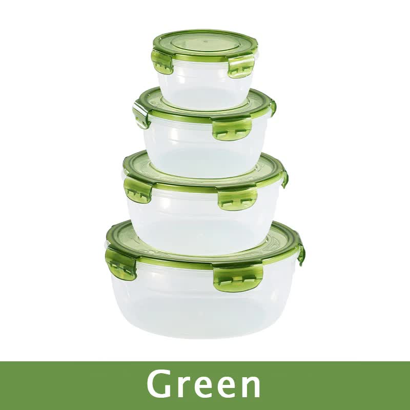 V888-ELOSUNG11719-209801-00 Green Round Plastic Food Storage Containers Set - Microwave-Safe Bento Boxes with Airtight Lids for Kitchen and Fridge - Image 1