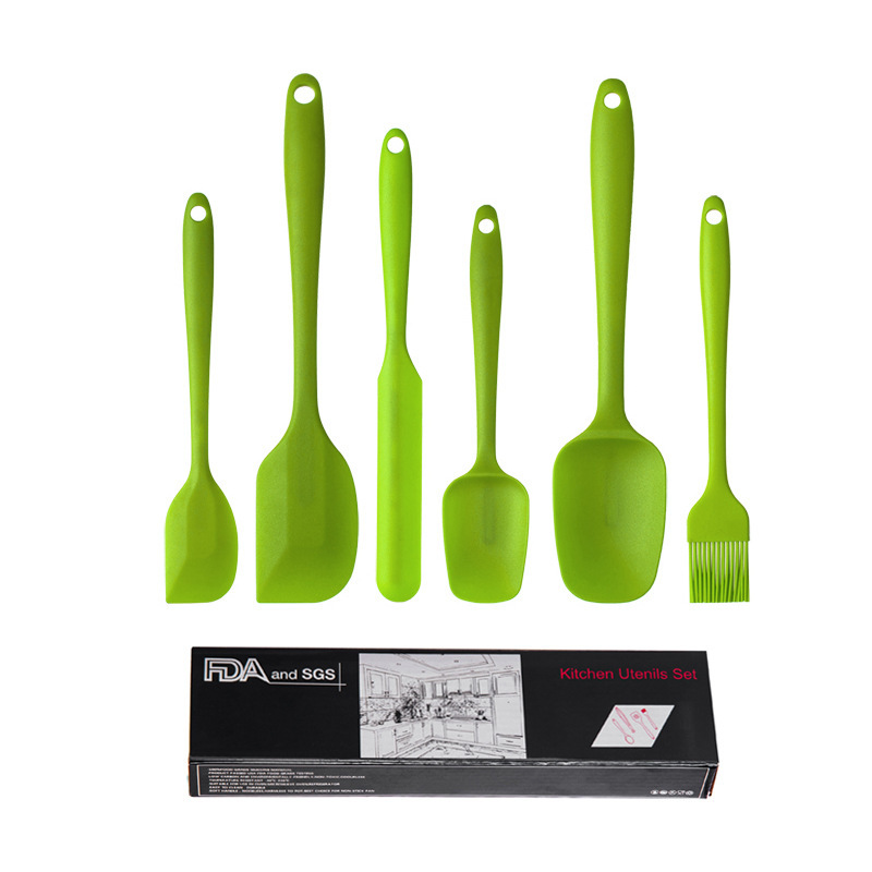 V888-ELOSUNG11725-209814-00 6-Piece Silicone Kitchen Utensil Set - Heat Resistant Baking Tools with Spatulas, Spoon, and Brush (Green)(2 set/12PCS) - Image 1
