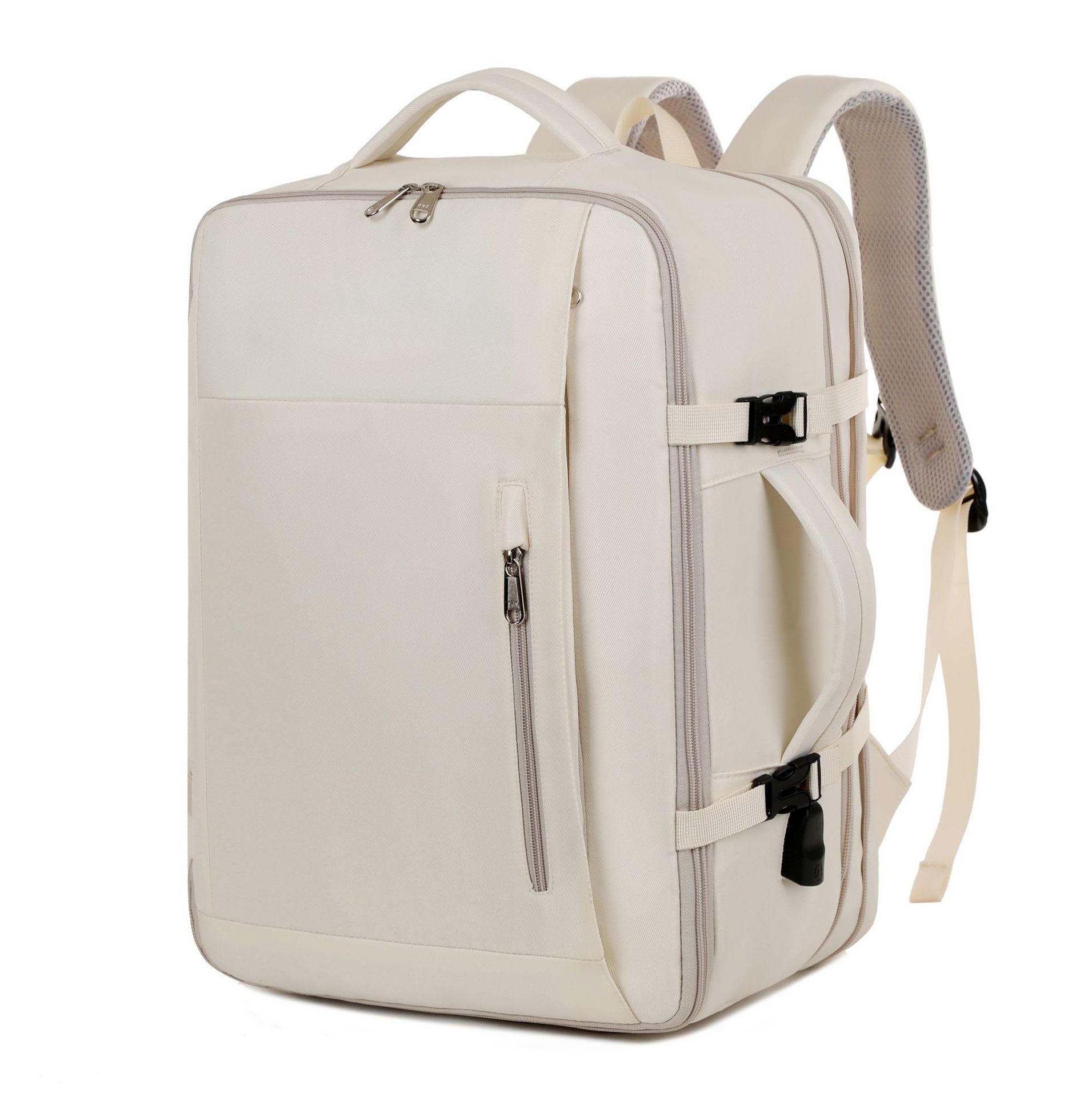V888-ELOSUNG11748-209869-00 Beige Expandable Backpack with USB Port - Multi-Functional Outdoor, Commuter & Laptop Bag - Image 1