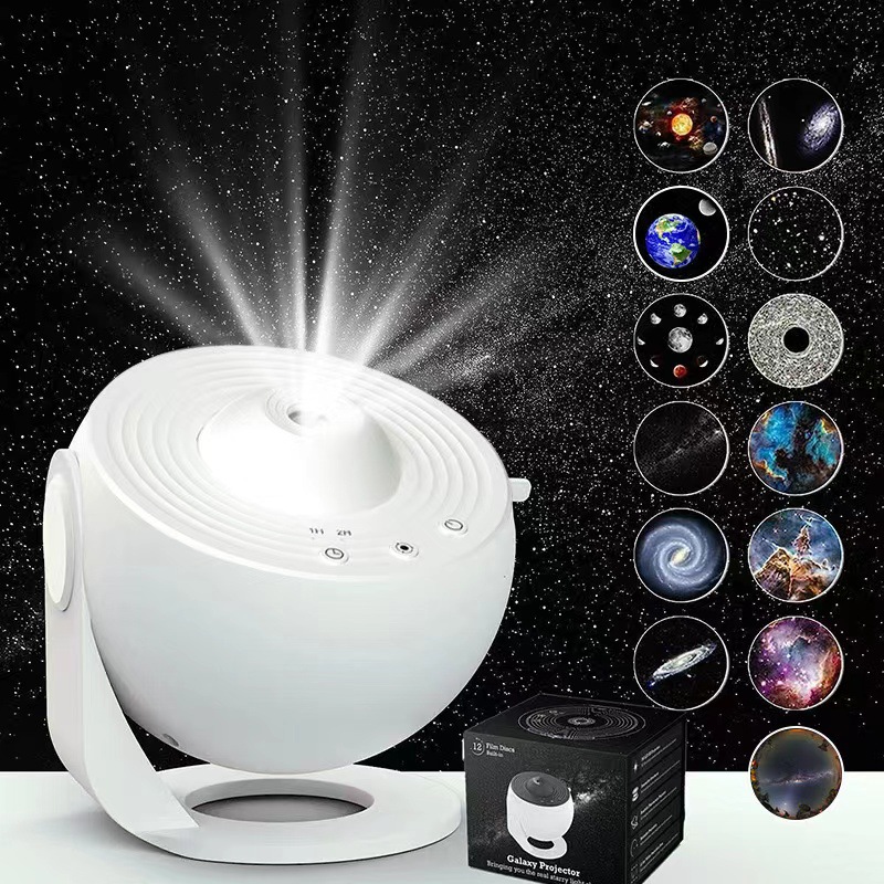 V888-ELOSUNG11759-209880-00 High-Definition Focusable Starry Galaxy Projector Lamp - Creative Bedroom Mood Light with 13 Film Slides (White) - Image 1