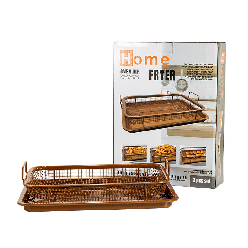 V888-ELOSUNG11878-210390-00 BBQ Square Non-Stick Stainless Steel Grill Basket - Copper Color, Small Size (30*22*5.5 cm), Ideal for Grilling Meat and Vegetables - Image 1